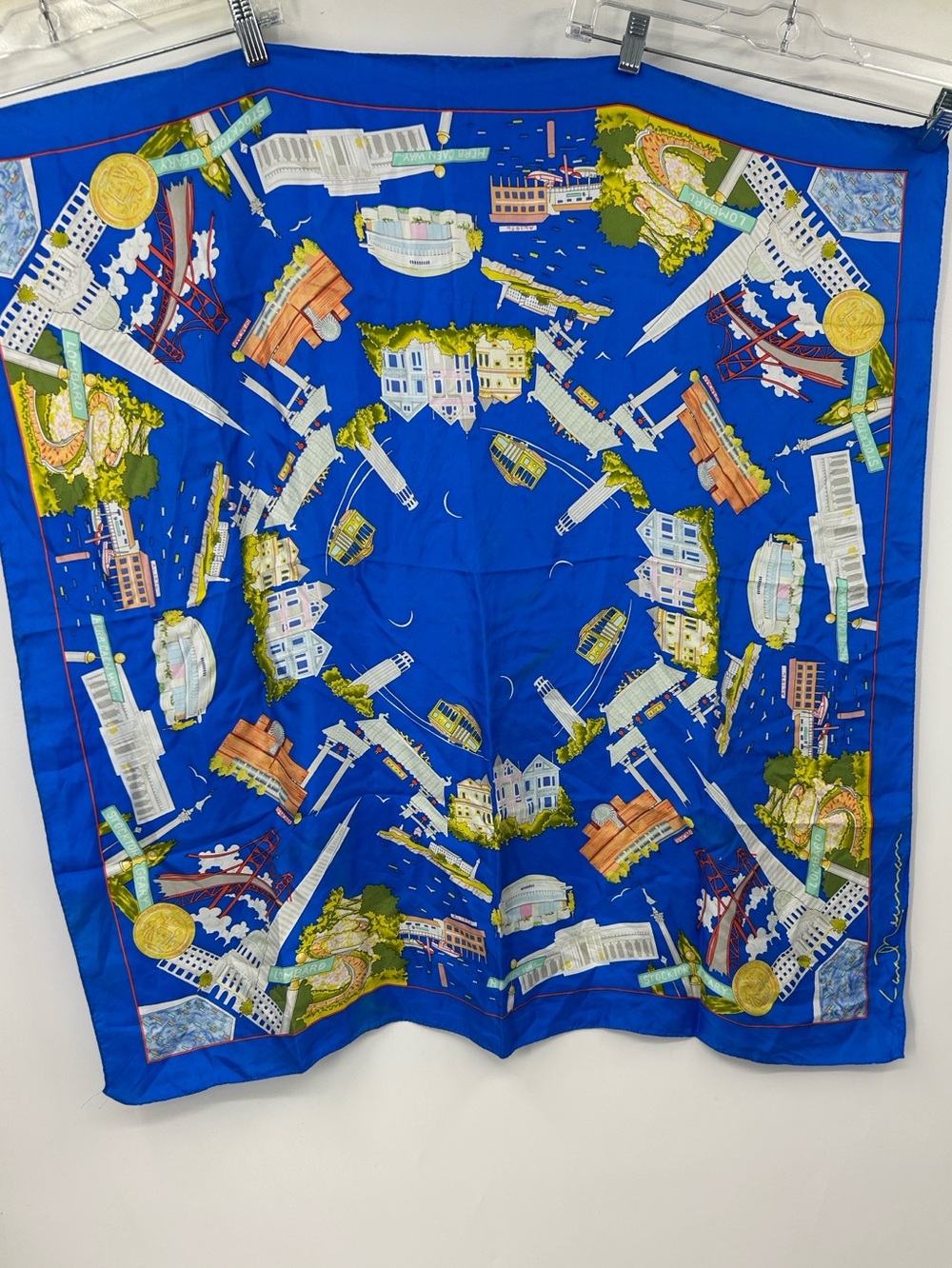 Vintage Carol Newman Silk San Francisco Scarf Bright Blue Scenic Square